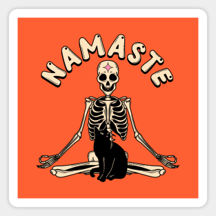 Yoga Namaste Black Cat in orange Magnet